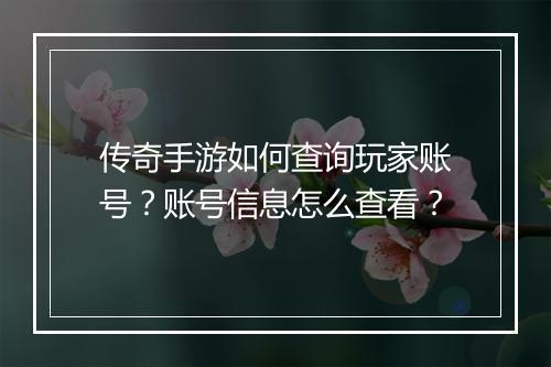 传奇手游如何查询玩家账号？账号信息怎么查看？