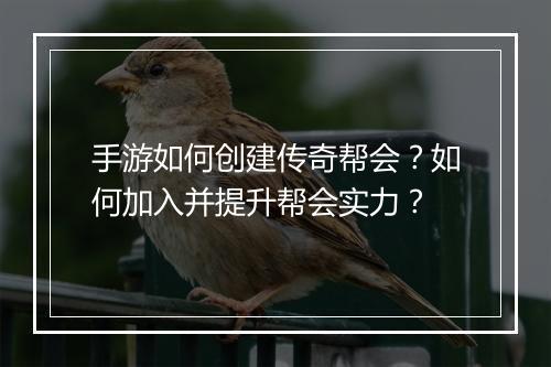 手游如何创建传奇帮会？如何加入并提升帮会实力？