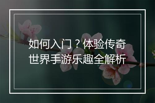 如何入门？体验传奇世界手游乐趣全解析