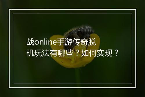 战online手游传奇脱机玩法有哪些？如何实现？
