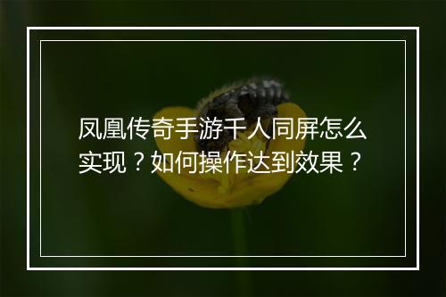 凤凰传奇手游千人同屏怎么实现？如何操作达到效果？