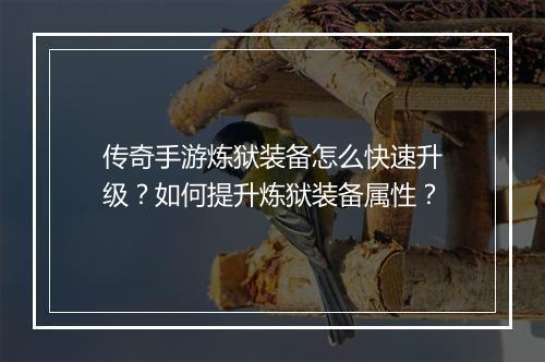 传奇手游炼狱装备怎么快速升级？如何提升炼狱装备属性？