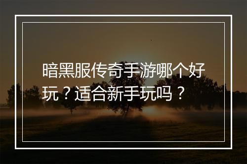 暗黑服传奇手游哪个好玩？适合新手玩吗？