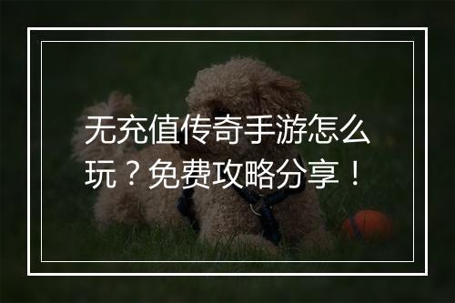无充值传奇手游怎么玩？免费攻略分享！
