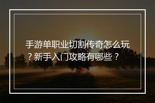 手游单职业切割传奇怎么玩？新手入门攻略有哪些？