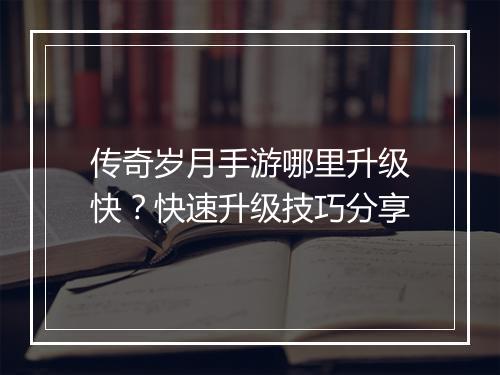 传奇岁月手游哪里升级快？快速升级技巧分享