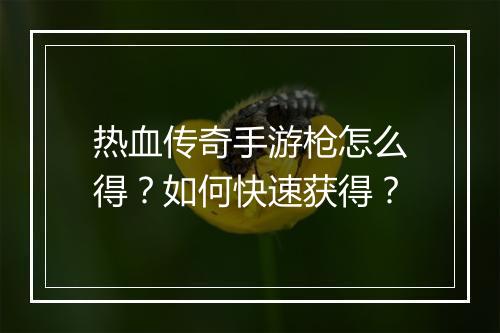 热血传奇手游枪怎么得？如何快速获得？