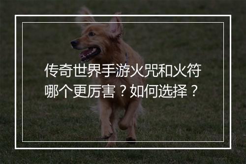 传奇世界手游火咒和火符哪个更厉害？如何选择？