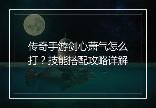 传奇手游剑心萧气怎么打？技能搭配攻略详解