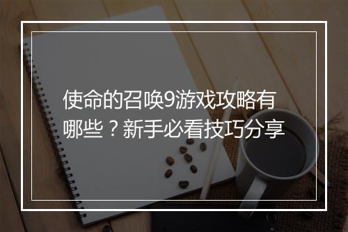 使命的召唤9游戏攻略有哪些？新手必看技巧分享