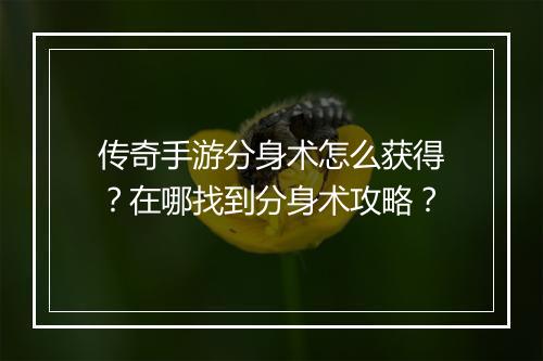 传奇手游分身术怎么获得？在哪找到分身术攻略？