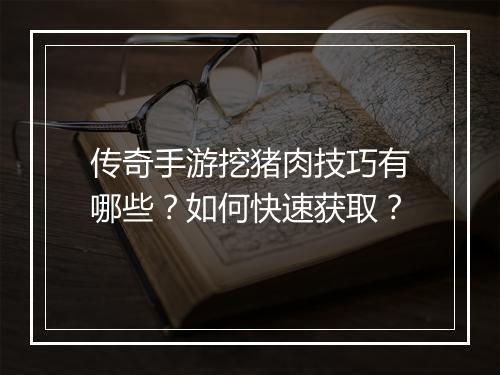 传奇手游挖猪肉技巧有哪些？如何快速获取？