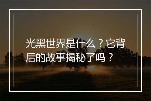 光黑世界是什么？它背后的故事揭秘了吗？