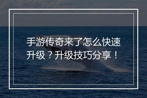 手游传奇来了怎么快速升级？升级技巧分享！