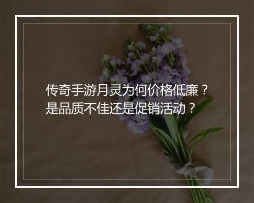 传奇手游月灵为何价格低廉？是品质不佳还是促销活动？