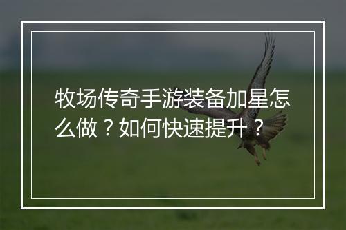 牧场传奇手游装备加星怎么做？如何快速提升？