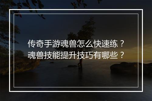 传奇手游魂兽怎么快速练？魂兽技能提升技巧有哪些？