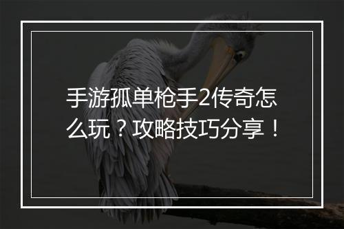 手游孤单枪手2传奇怎么玩？攻略技巧分享！