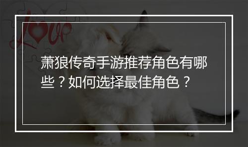 萧狼传奇手游推荐角色有哪些？如何选择最佳角色？