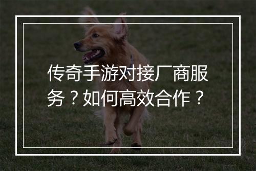 传奇手游对接厂商服务？如何高效合作？