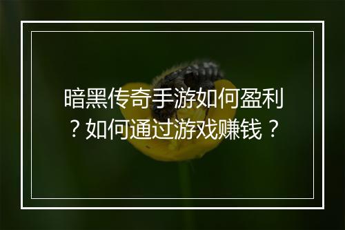 暗黑传奇手游如何盈利？如何通过游戏赚钱？