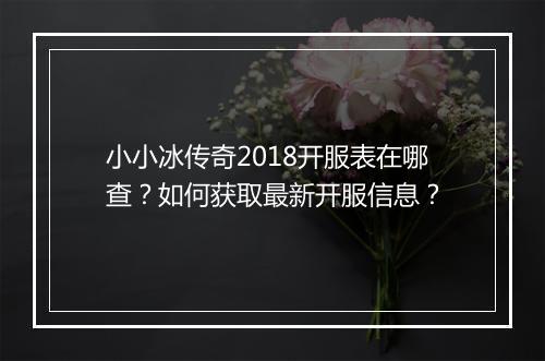 小小冰传奇2018开服表在哪查？如何获取最新开服信息？