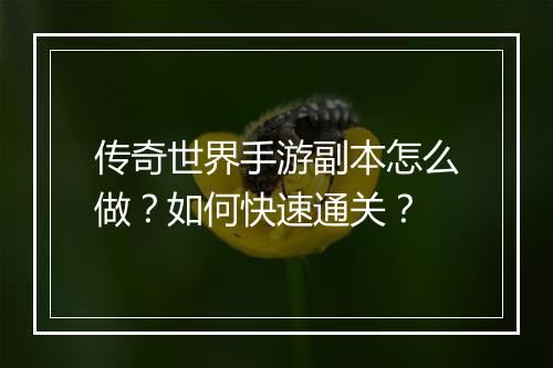 传奇世界手游副本怎么做？如何快速通关？