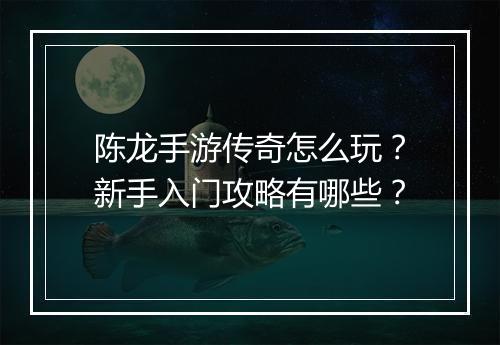 陈龙手游传奇怎么玩？新手入门攻略有哪些？