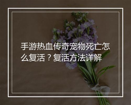 手游热血传奇宠物死亡怎么复活？复活方法详解
