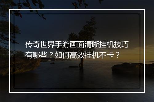 传奇世界手游画面清晰挂机技巧有哪些？如何高效挂机不卡？
