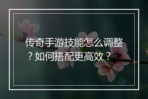 传奇手游技能怎么调整？如何搭配更高效？