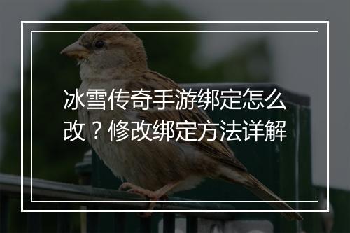 冰雪传奇手游绑定怎么改？修改绑定方法详解