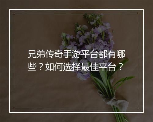 兄弟传奇手游平台都有哪些？如何选择最佳平台？