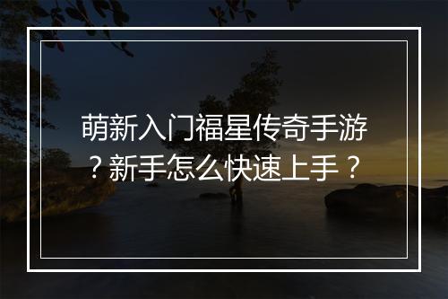 萌新入门福星传奇手游？新手怎么快速上手？