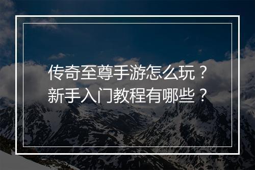 传奇至尊手游怎么玩？新手入门教程有哪些？