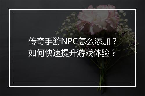 传奇手游NPC怎么添加？如何快速提升游戏体验？