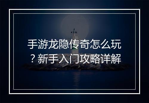 手游龙隐传奇怎么玩？新手入门攻略详解