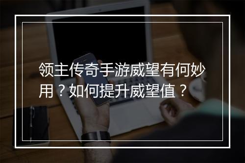领主传奇手游威望有何妙用？如何提升威望值？