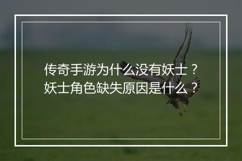 传奇手游为什么没有妖士？妖士角色缺失原因是什么？