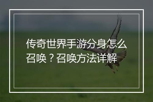 传奇世界手游分身怎么召唤？召唤方法详解