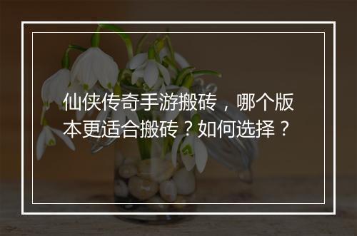 仙侠传奇手游搬砖，哪个版本更适合搬砖？如何选择？