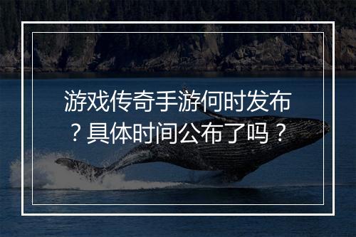 游戏传奇手游何时发布？具体时间公布了吗？