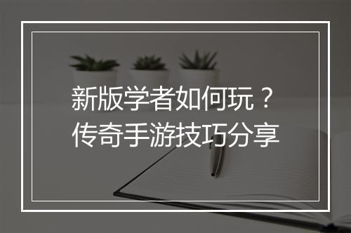 新版学者如何玩？传奇手游技巧分享