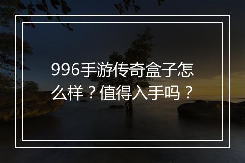 996手游传奇盒子怎么样？值得入手吗？