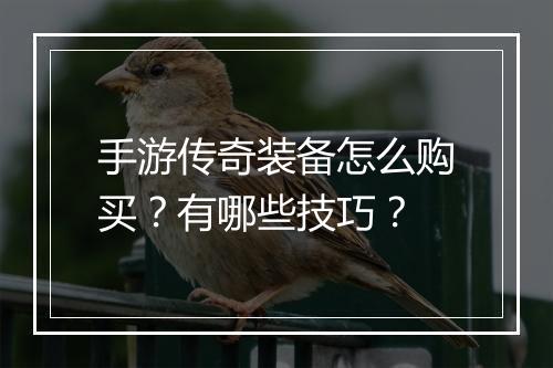 手游传奇装备怎么购买？有哪些技巧？