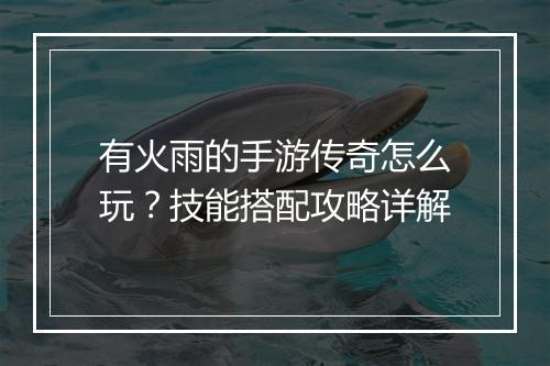 有火雨的手游传奇怎么玩？技能搭配攻略详解