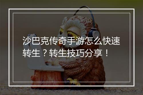 沙巴克传奇手游怎么快速转生？转生技巧分享！
