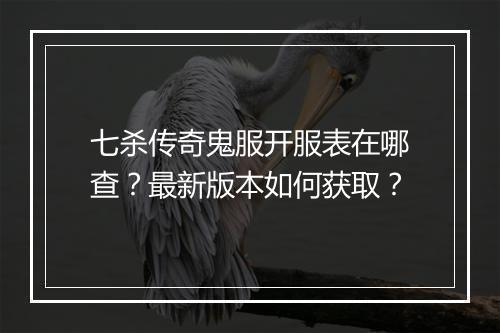 七杀传奇鬼服开服表在哪查？最新版本如何获取？