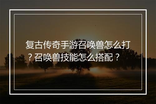 复古传奇手游召唤兽怎么打？召唤兽技能怎么搭配？