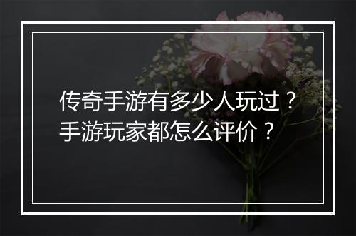 传奇手游有多少人玩过？手游玩家都怎么评价？